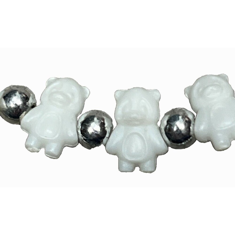 Gummy Bear White Silver Bead Bracelet Stretch‎ Teddy Polar Lightweight Plastic
